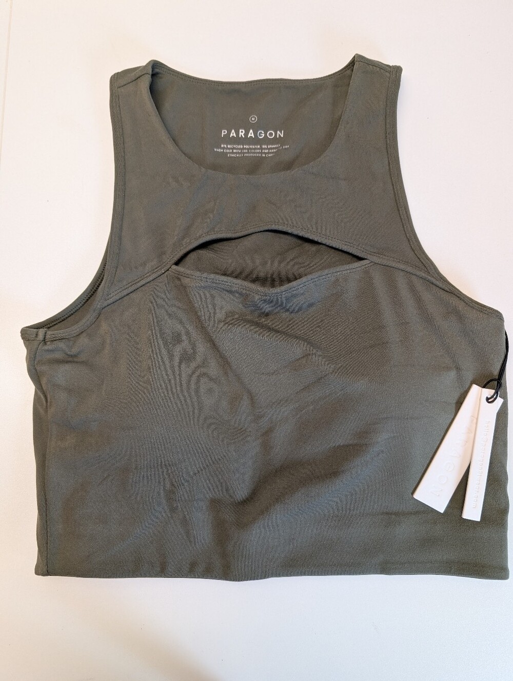 PARAGON Olive Cutout Athletic Crop Tank Size M NWT